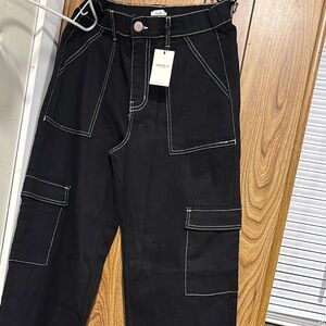 Black Cargo Pants with White Stitching